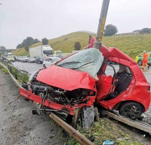 driver lucky to be alive following horror crash after complications from driving in wet weather arose