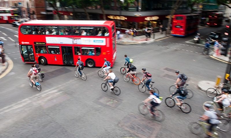 Cyclists commuting in London