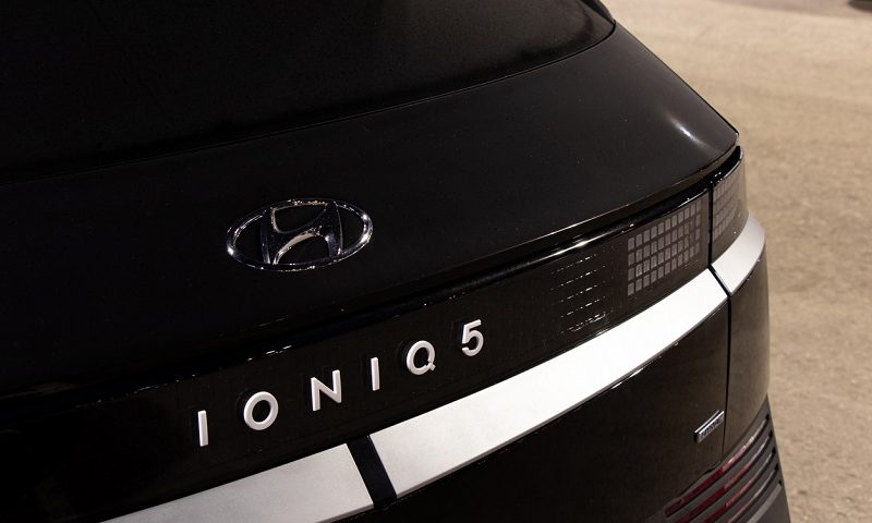 A badge at the rear for Hyundai's electric vehicle, the Ioniq 5