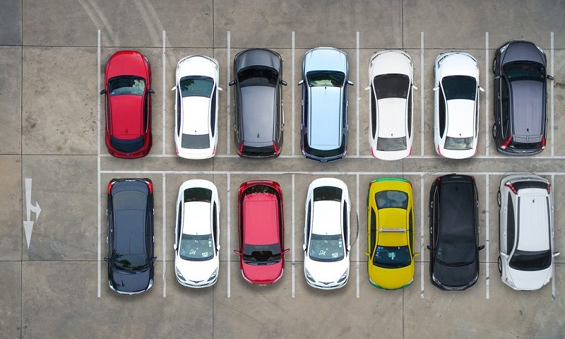 An aerial view of a car park