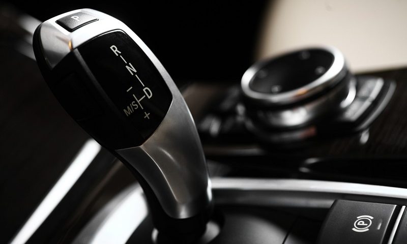 Detail on an automatic gear shift in a new car