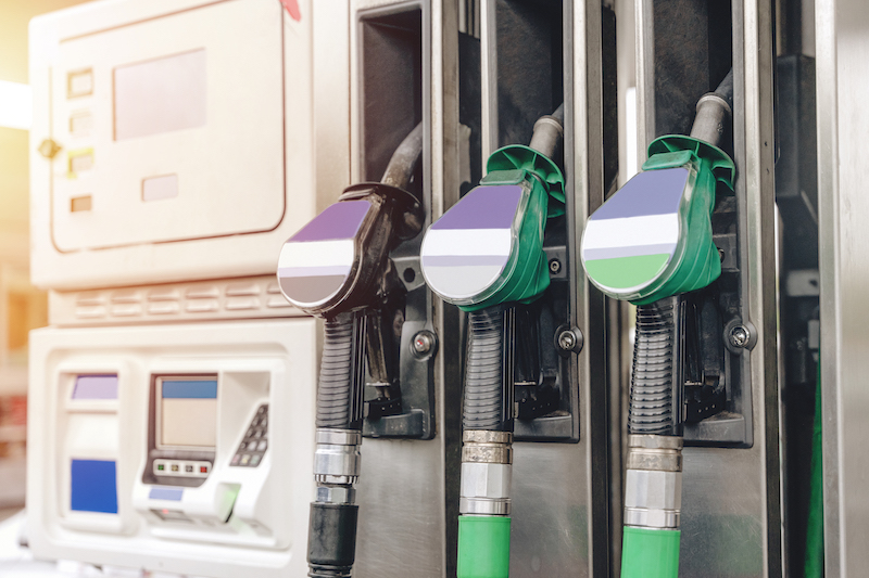 Close up of petrol and diesel pumps at a petrol station